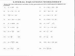Literal Equations Algebra Worksheets