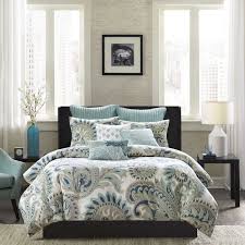 mira taupe and blue king bedding