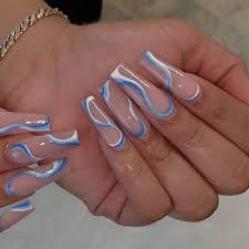 nails long fake nails coffin blue