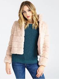 guess womens sira faux fur jacket pink