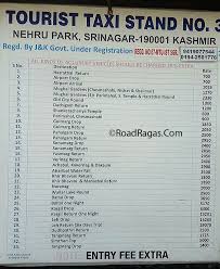 Srinagar Taxi Rates 2019 The Revised List Vargis Khan