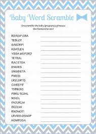 Give a prize to whoever finishes first or to whoever unscrambles the most in a certain amount of time. Word Scramble Baby Shower Game Little Man Baby Shower Theme For Baby Boy Blue Gray Celebrate Life Cr Baby Word Scramble Baby Words Easy Baby Shower Games