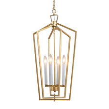 Laluz La Capitan 14 In 4 Light Gold Lantern Pendant Light With Modern Transitional Geometric Cage Led Compatible Llabn7hl135963y The Home Depot