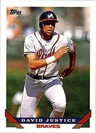 That's just what he did in 1990, too, smacking 28 home runs, driving in 78, and batting.282 to win the national league rookie of the year award. Amazon Com 1993 Topps 170 David Justice Mlb Baseball Trading Card Collectibles Fine Art