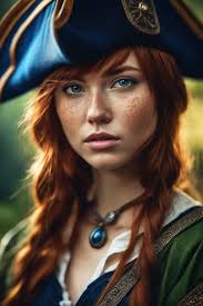 this pirate is female with blue eyes