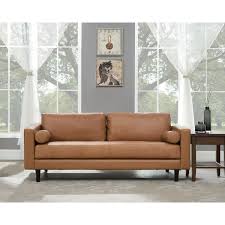 top grain leather mid century sofa