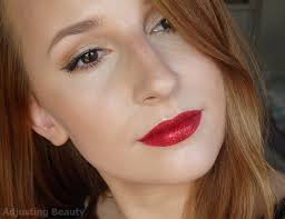 red glitter lips adjusting beauty