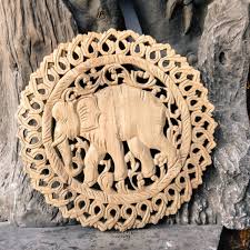 Ucky Elephant Wood Carving Wall Paneling