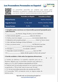 Subject Pronouns In Spanish Pdf Worksheet Spanishlearninglab