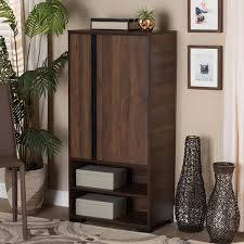 baxton studio raina modern and contemporary two tone walnut brown and black finished wood 2 door shoe storage cabinet