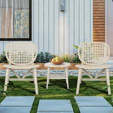 Afoxsos White 3 Piece Outdoor Retro Patio Table Chair Set All Weather Lounge Chairs With Table