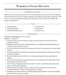 warehouse floor manager resume sle