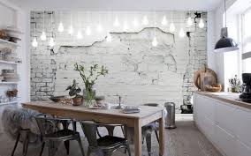 White Brick Wall With Light Bulbs
