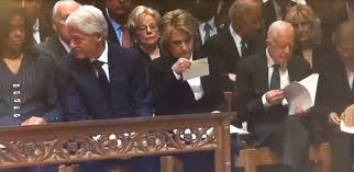 We didn't see an envelope in bush's, but she showed something inside the program to jeb that fricked him up. Hillary Clinton Receives Surprise Envelope At George H W Bush S Funeral The Clover Chronicle