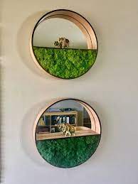 circular mirror green wall art