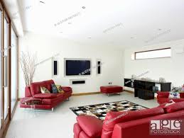 modern living room with red leather