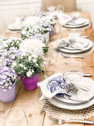 purple and white table decor easy