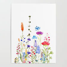 Wild Flowers Watercolor Painting Poster