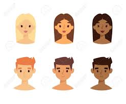 Vector Set Of Women And Men Faces With Skin Tone From Light To
