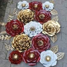 Maroon White And Golden Iron Rose Wall