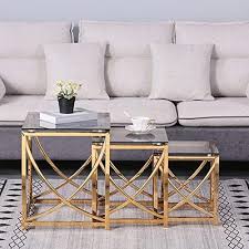 Gold Square Nesting Glass End Tables