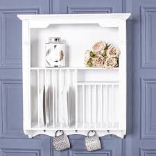 White Wooden Wall Plate Rack Cabinet