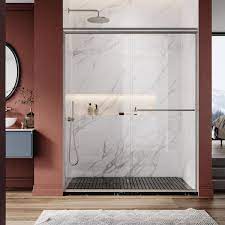 Sunny Shower Sliding Shower Door 60 X 72 Semi Frameless Sliding Shower Door 1 4 Clear Tempered Glass Shower Door Brushed Nickel Finish Glass