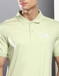 calvin klein striped chest logo polo shirt green s