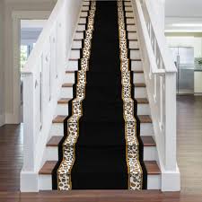 runrug leopard border stair carpet runner length select length 30cm widths black
