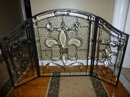 Clear Stained Glass Fireplace Screen
