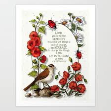 Serenity Prayer With Bird And Flowers