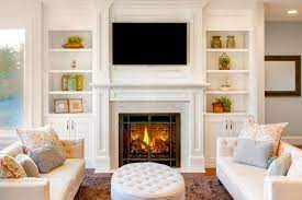 built ins around a fireplace brick anew