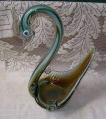 Murano Glass Swan Ashtray Murano Green