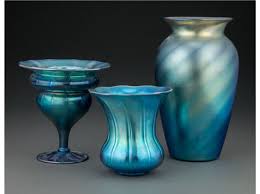 Two Steuben Blue Aurene Glass Vases And