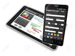 One Tablet Pc And A Cellphone With Project Manager Software And
