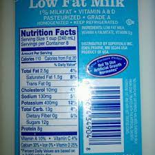 4 cup of low fat milk and nutrition facts