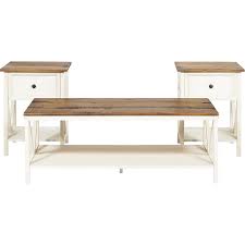 Distressed Solid Wood Coffee Table Set