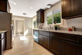 kitchen floors with dark cabinets