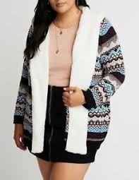 Details About Charlotte Russe Womens Plus Size 1x Jacquard Sherpa Trim Hooded Cardigan Gift
