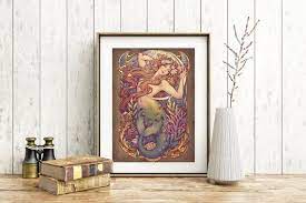 Little Mermaid Art Nouveau Print Wall
