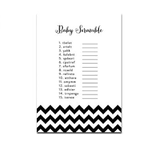 Pink and gray elephant baby shower word scramble game cards and answer key. Free Printable Baby Shower Game Baby Scramble Black White Chevron Instant Download Instant Download Printables