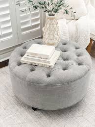Grey Linen Upholstered Ottoman