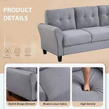 Harper Bright Designs 80 In Flared Arm 3 Piece 6 Seater Sofa Set In Bluish Light Gray