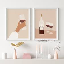 Wine Poster Set Of 2 Bar Cart Art Wine