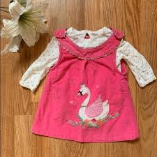 2x 15 Swan Pink Cordoroy Dress 12m
