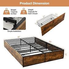 Metal Bed Frame With 4 Drawers Queen Size丨costway