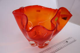 Large Vintage Orange Red Murano Glass Bowl