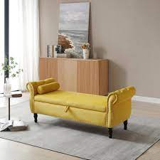63 velvet upholstered bench sofa stool