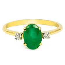 emerald twin diamonds ring in 18k gold