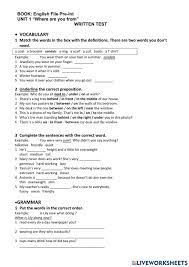 English File Pre Intermediate Test unit 1 worksheet